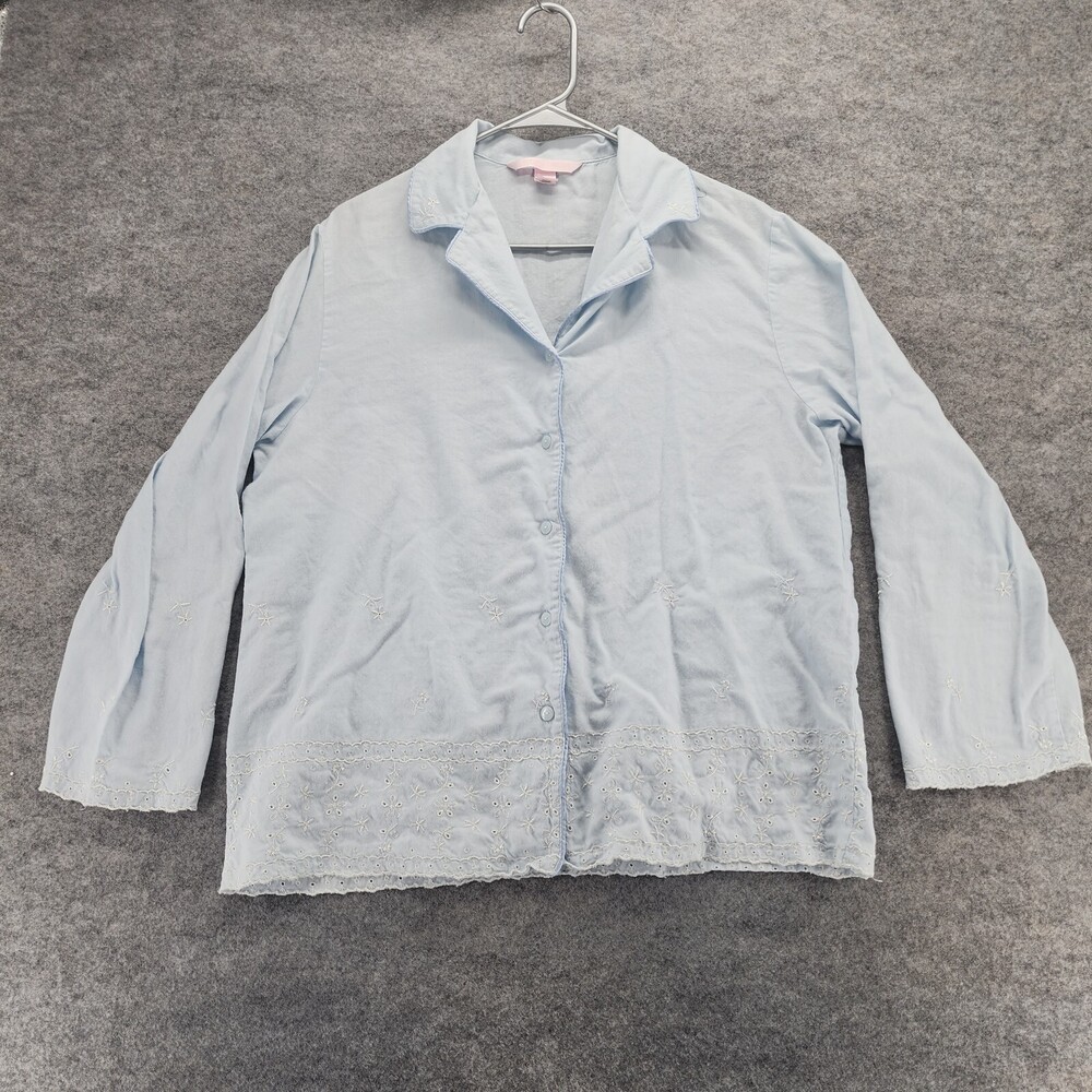 Victoria Secret Pajama Shirt Womens Small Blue Button Up Long Sleeve